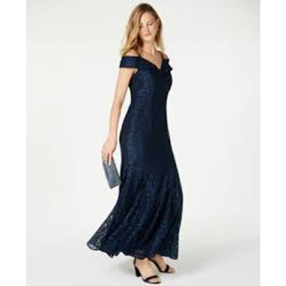 R & M Richards Off-The-Shoulder Lace Gown NWT 6P - Picture 1 of 6